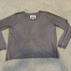 Aiko Metallic Lurex Sweater in Silver Semi Sheer Open Slit Back